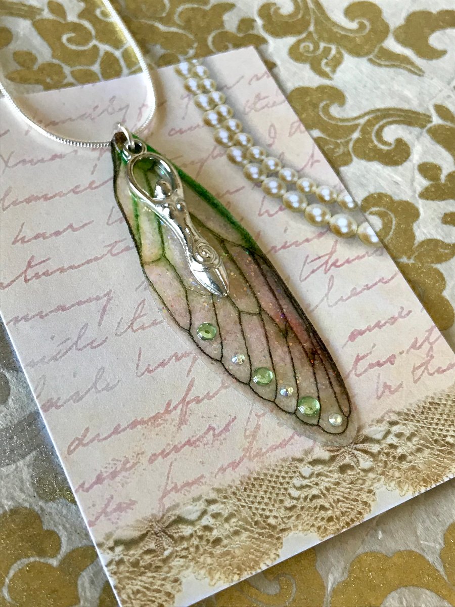 Peridot Green Goddess Fairy Wing Sterling Silver Necklace