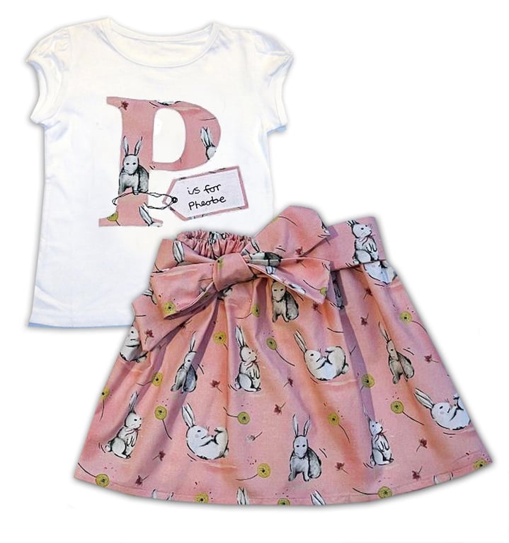 Girl's Bunny Rabbit Personalised Skirt and T-shirt Outfit