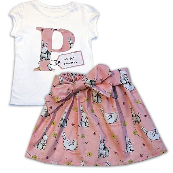 Girl's Bunny Rabbit Personalised Skirt and T-shirt Outfit