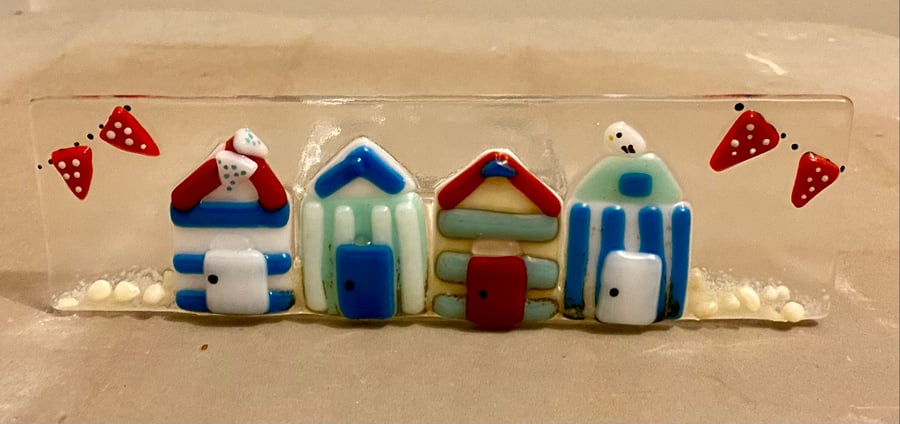 Fused glass beach huts large tea-light shade