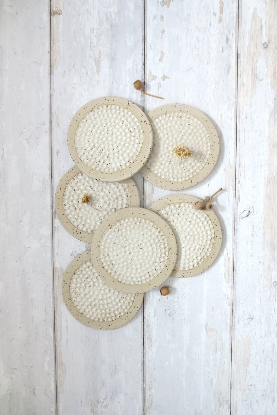 COASTERS hand-built stoneware textured pottery coasters in satin white