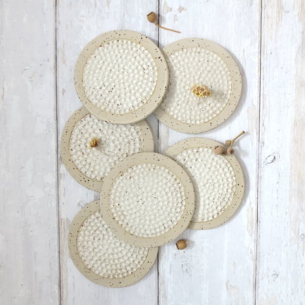 COASTERS hand-built stoneware textured pottery coasters in satin white