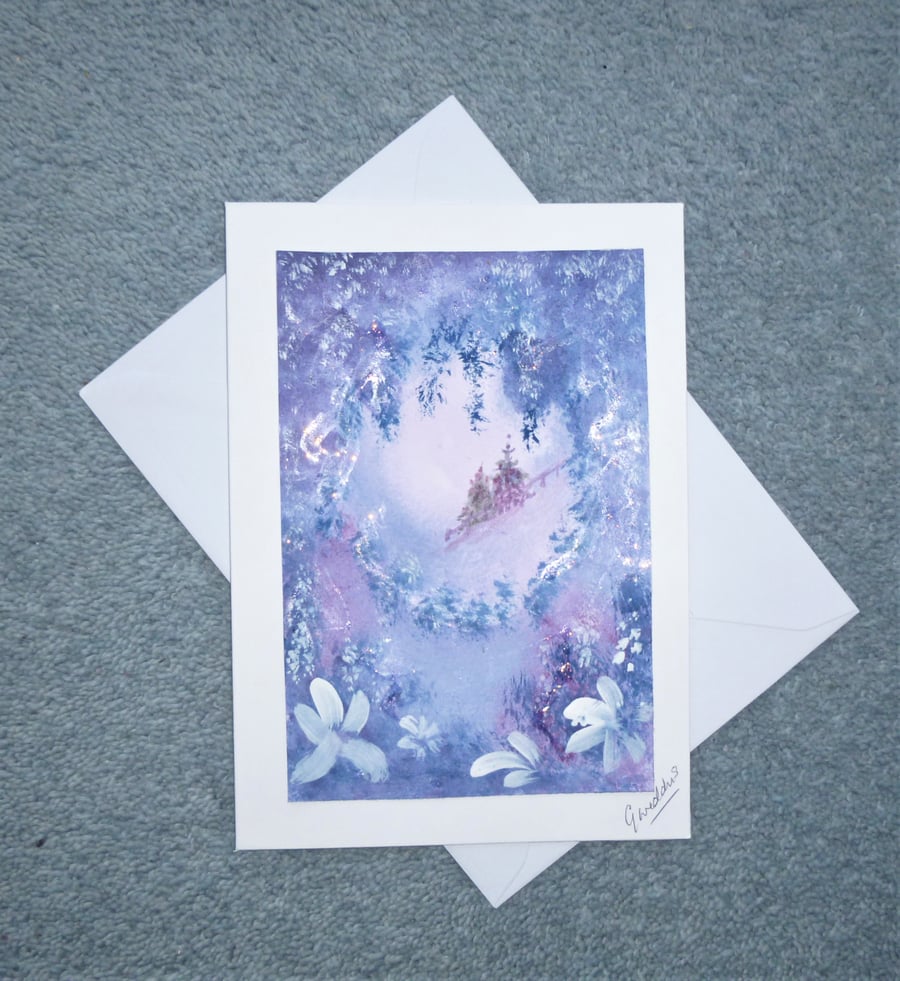 hand painted all occasion blank greetings card fantasy  art ( ref F 495.D1 )