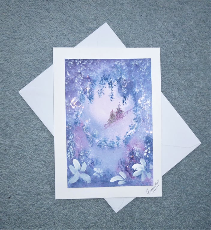 hand painted all occasion blank greetings card fantasy  art ( ref F 495.D1 )