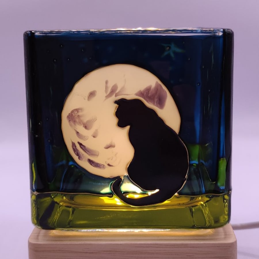 Candle holder, hand painted glass
