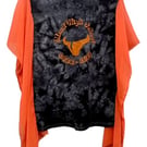 Upcycled Reverse Tie-Dye Boho Top with Cowboy Graphic and Scarf Sleeve