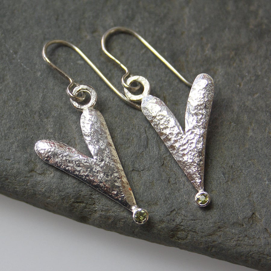Heart earrings sterling silver and peridot