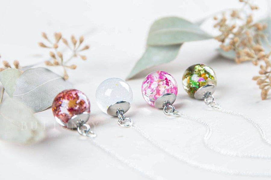 Four Seasons Globe Necklace Real Flower Jewelry Gifts for Her Copper Necklace Au