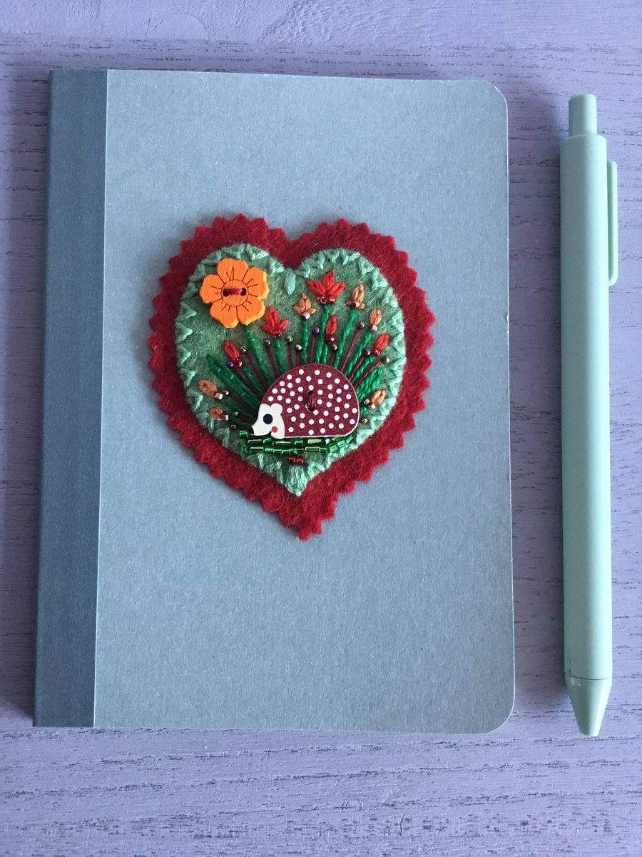 Hand Embroidered Hedgehog Notebook Set 