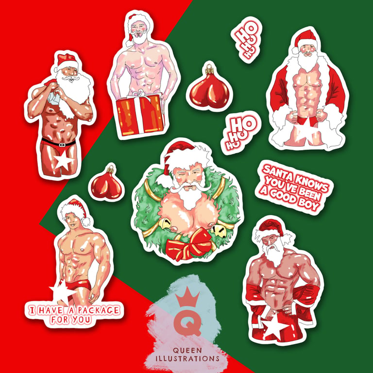 GAY SANTA, Christmas stickers, sexy Santa waterproof vinyl stickers