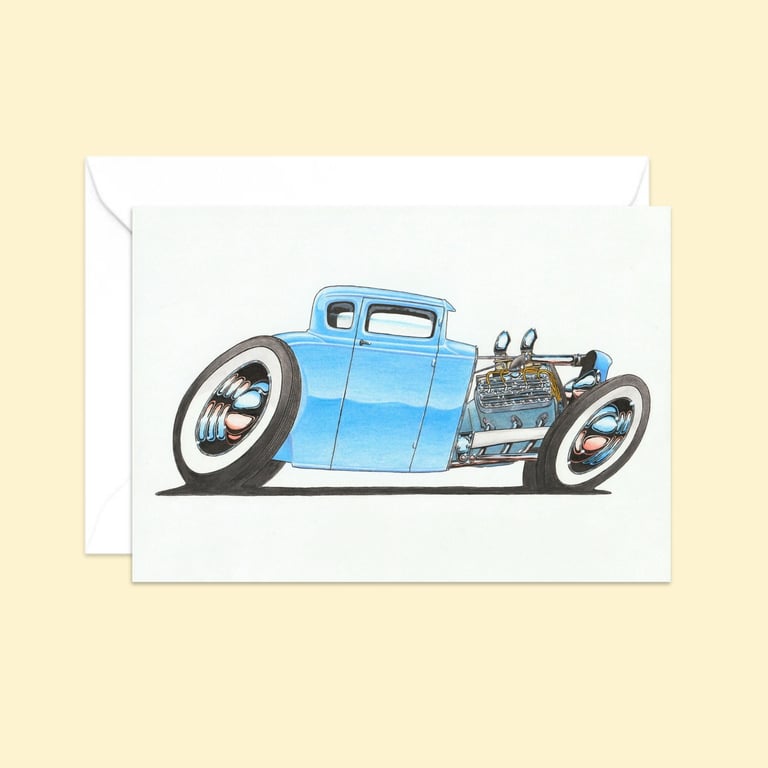 Custom Car Greeting Card: American Classic Car Illustration (406)