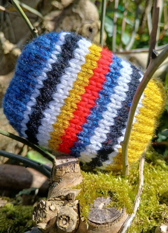Handknitted Cornish Positivity Pebble. Colours of Cornwall. Colours of Cornwall
