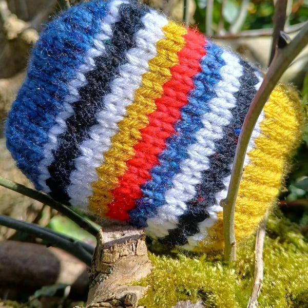Handknitted Cornish Positivity Pebble. Colours of Cornwall. Colours of Cornwall