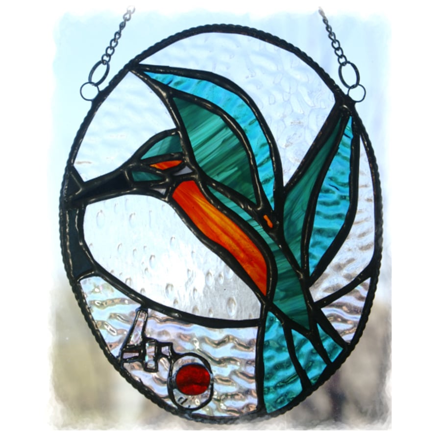RESERVED for SARAH Kingfisher Picture Stained Glass Suncatcher  - Ruby Wedding