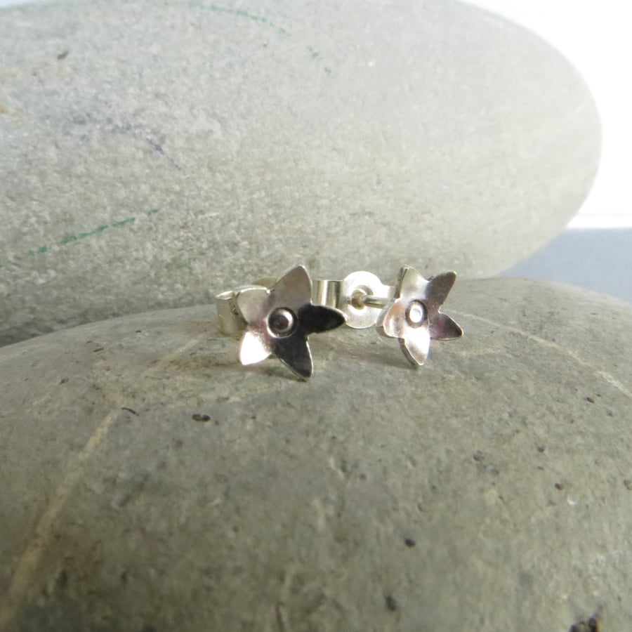 Sterling Silver Earrings, Tiny Flower Stud Earrings, Small Silver Post Earrings