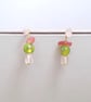  Peach & Rose Quartz Small Drop Earrings Czech Glass Floral Bead, - Image 2