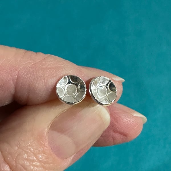 Small silver stud earrings, round studs