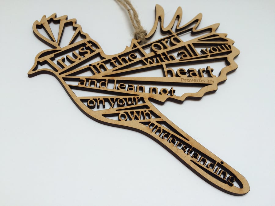 'Laser Tweet' - Proverbs 3:5 (wood, 18cm)