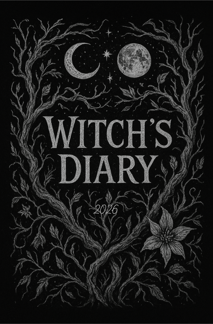 The Witch's Garden A4 Day per page Lunar Cycle Diary Moon Phase Planner BLACK