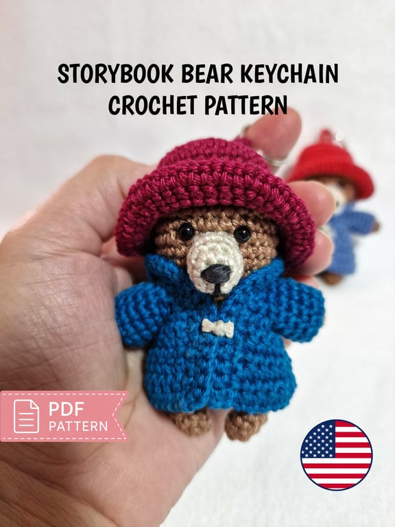 Storybook Bear Crochet Pattern PDF - Mini Bear Keychain & Bag Charm