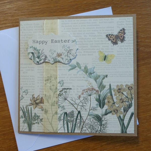 Happy Easter Card - Botanical Butterflies and Flowers
