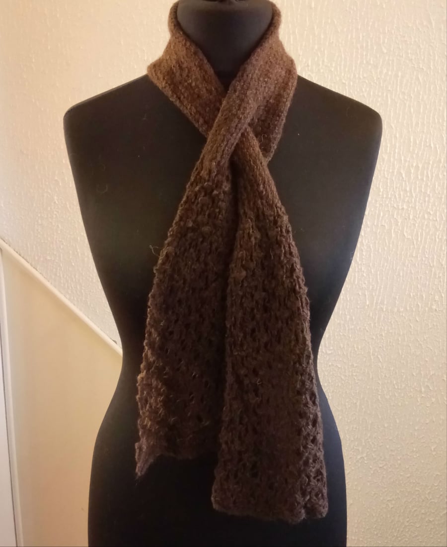 Handspun and Hand-knitted Slotted Scarf in North Ronaldsay Wool