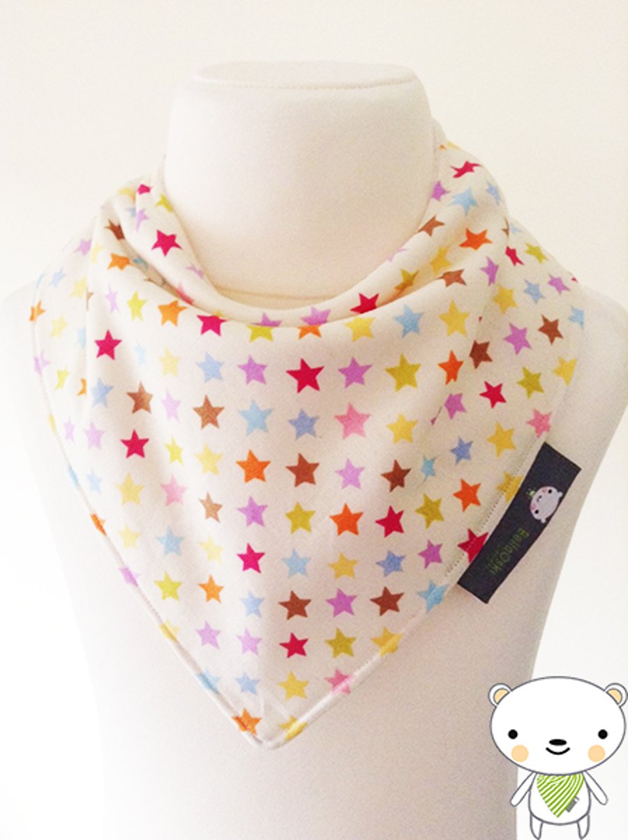 baby bib, bandana dribble bib, teething, multi stars fabric, baby gift, feeding