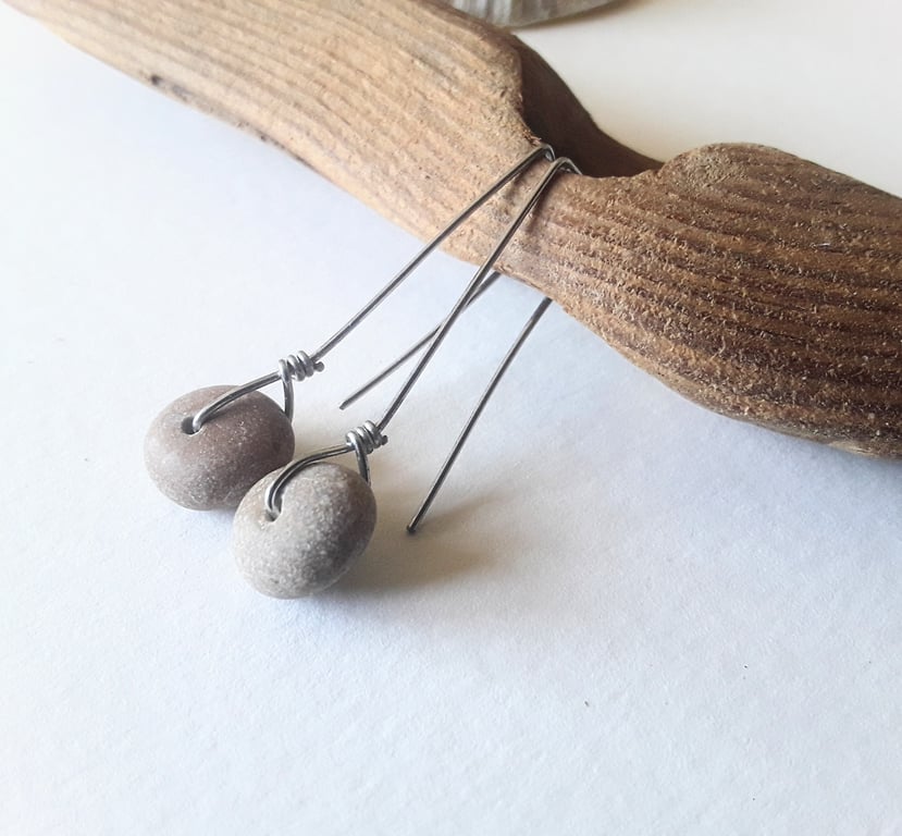 Small Beach Pebble Contemporary Earrings 
