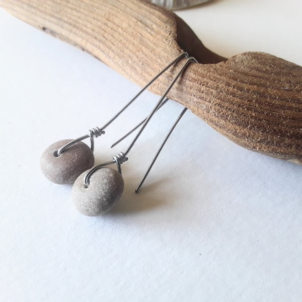 Small Beach Pebble Contemporary Earrings 