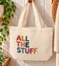 All The Stuff Tote Bag – Colourful Retro Canvas Shopping Bag with Zip – Everyday - Image 1
