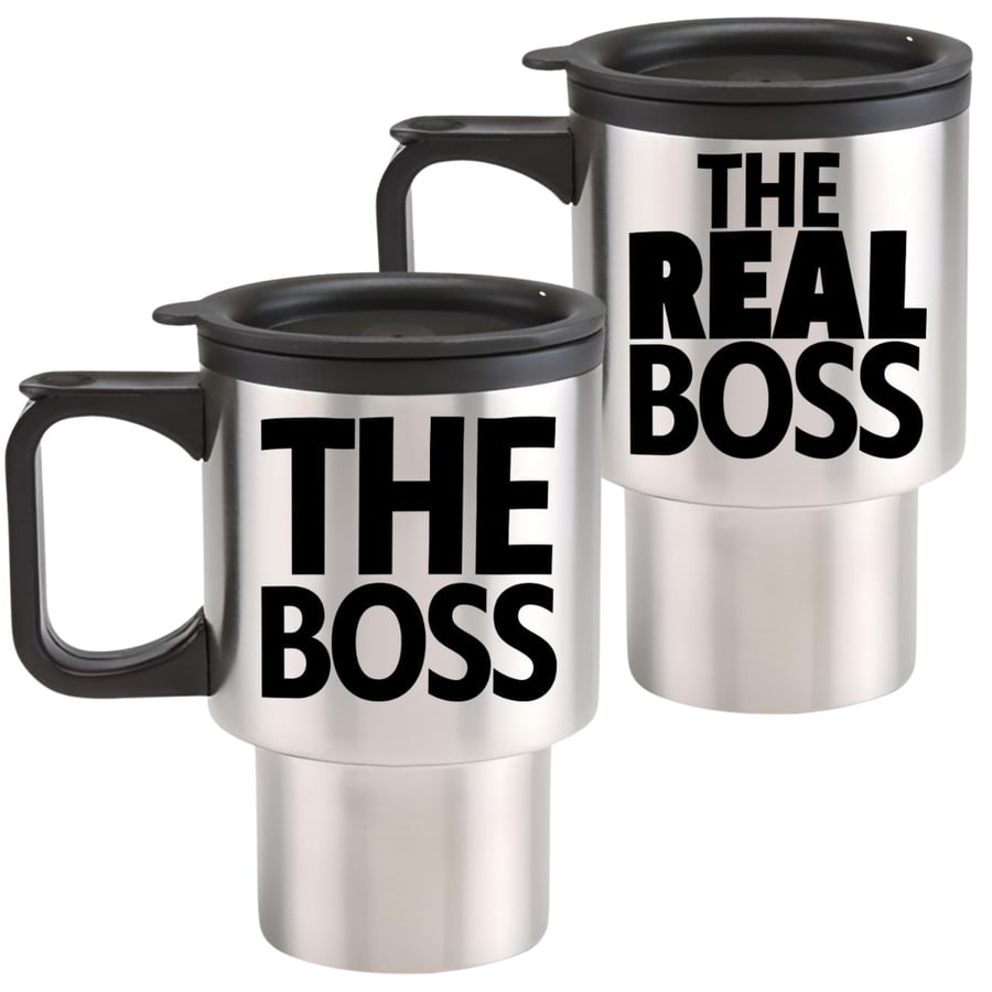 Couples Travel Mug Set of 2 Travel Mugs The Boss & The Real Boss Gift Set