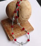 Ruby Red Glass Bead and Grey Seed Bead Necklace - Image 3