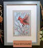 Red Cardinal in flight original drawing, winter bird artwork, small wall art - Image 2