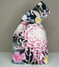 Japanese Knot Bag Reversible Black Satin Bag Pink Chrysanthemum Pattern