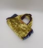 Clutch handbag,  yellow and teal velvet and purple pleated ribbon.   - Image 6