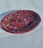 Oval textured pottery ceramic dish in aubergine and blue glaze