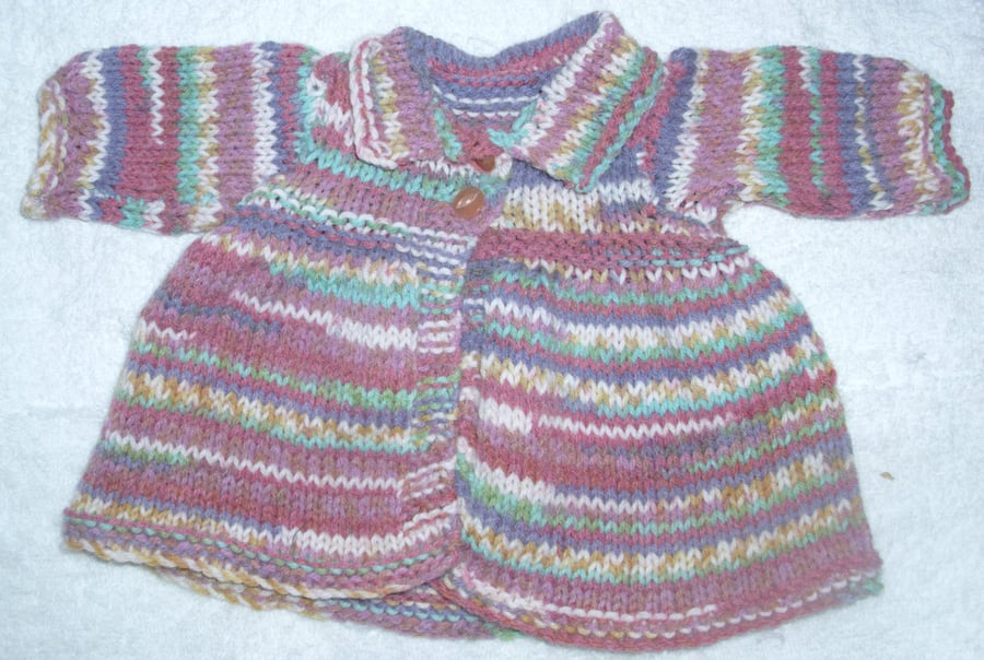 hand knitted multi coloured coat for  38 cm rag doll