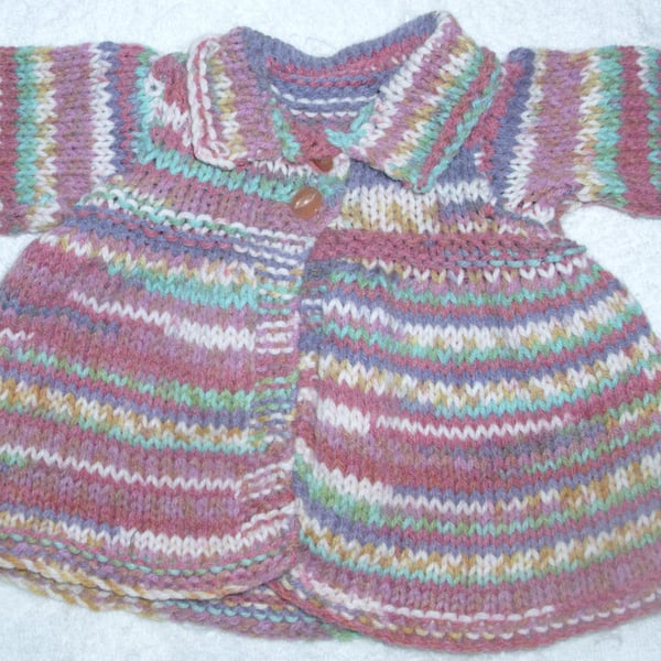 hand knitted multi coloured coat for  38 cm rag doll