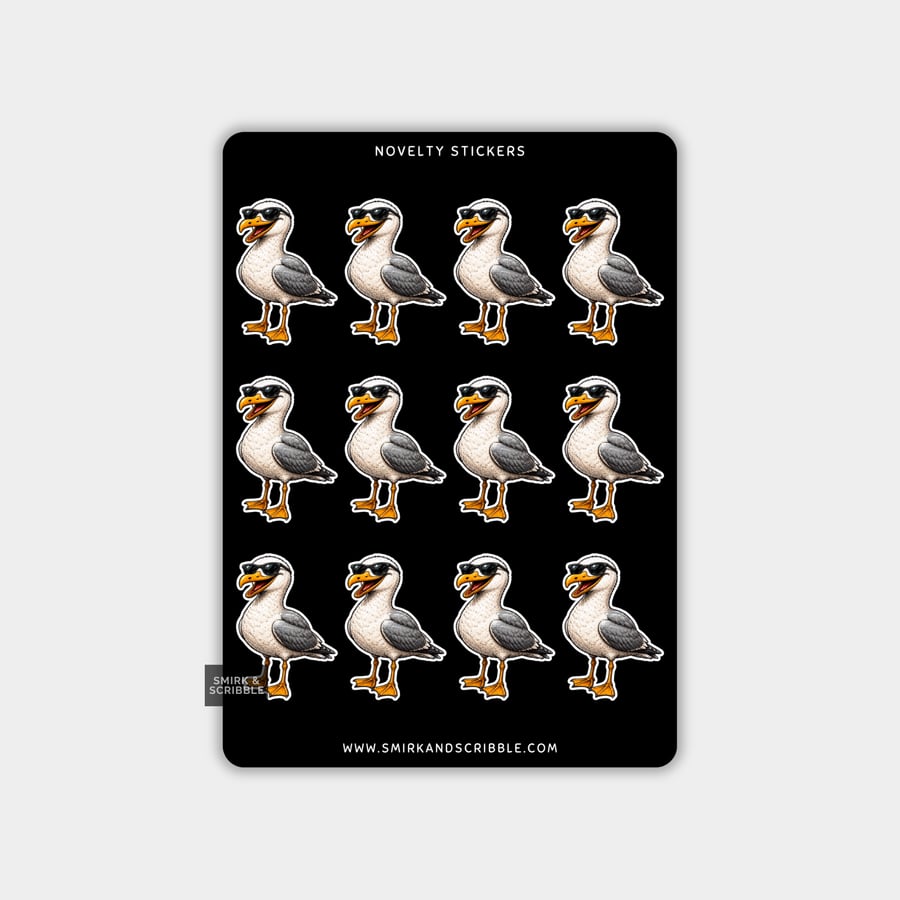 Image of Funny Vinyl Sticker Sheet For Adults - Seagull
