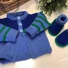 Baby Boy's Cardigan-Jacket & Matching Booties Set Size 0-6 months