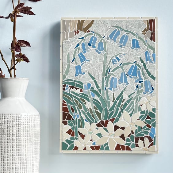 Mosaic Floral Art :  Bluebell Wood Mosaic Wall Plaque 