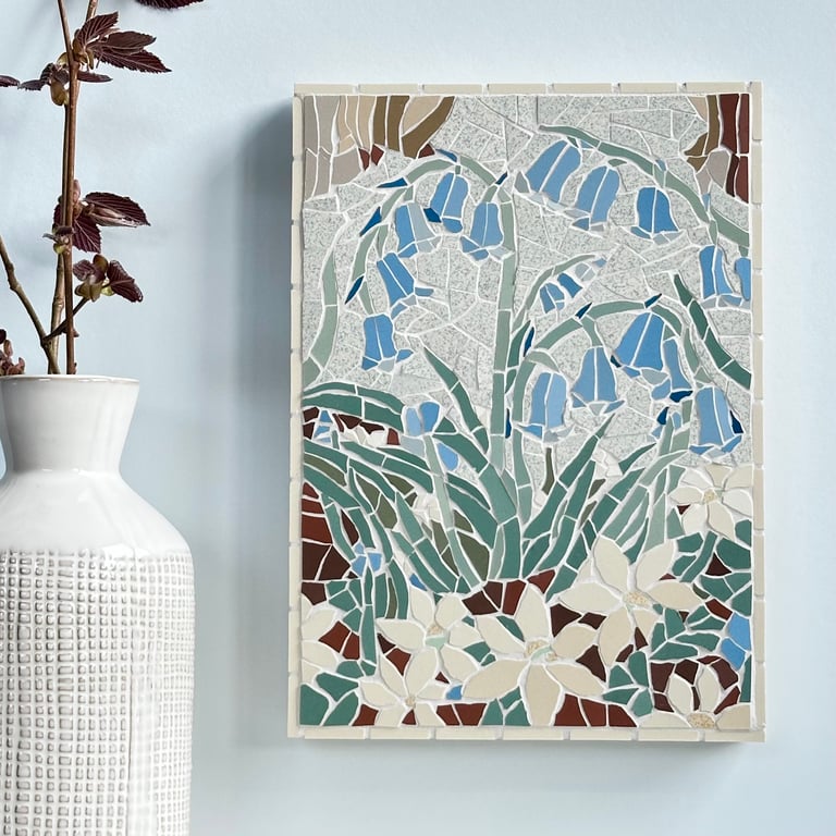 Mosaic Floral Art :  Bluebell Wood Mosaic Wall Plaque 
