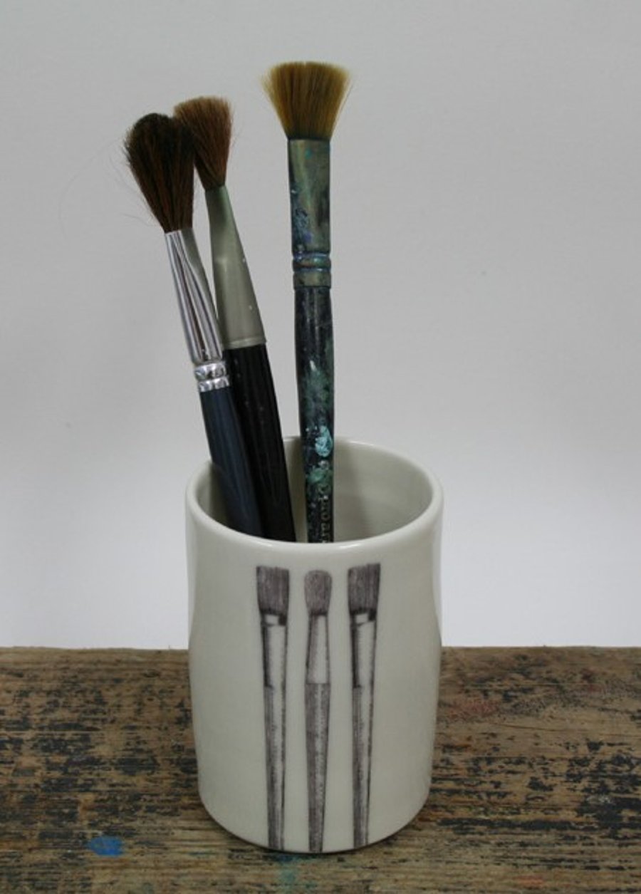 Thrown porcelain brush pot