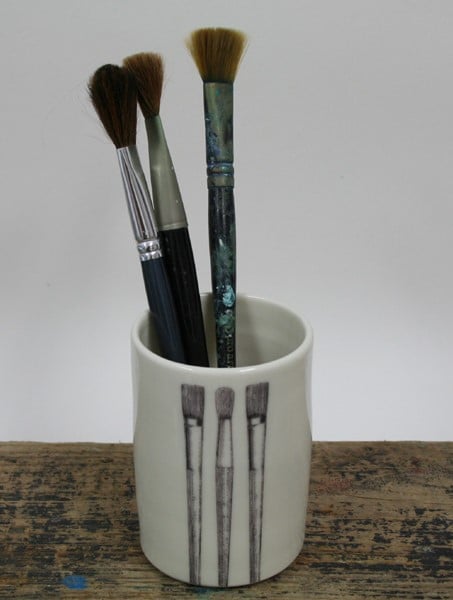 Thrown porcelain brush pot