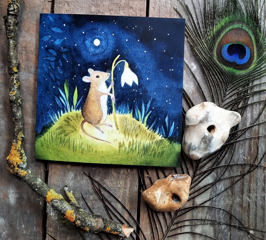 Wilfred Mouse Greetings Card by Hannah Willow 