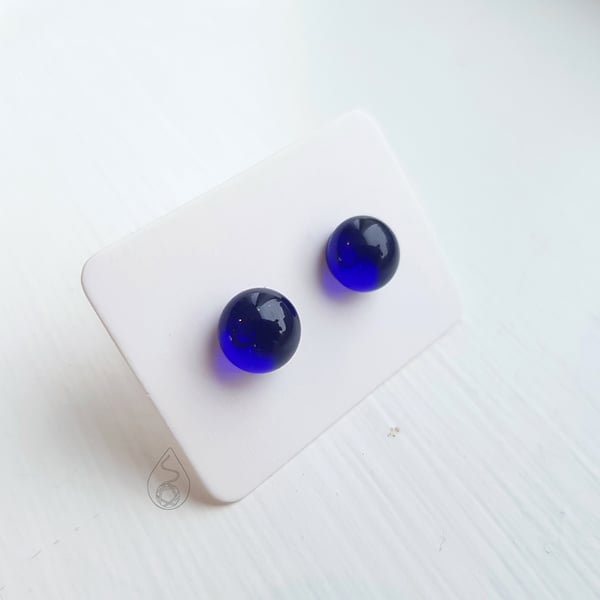 Fused Glass Stud Earrings - Cobalt Blue