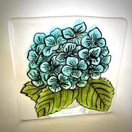 Fused Glass Painted Hydrangea Candle Holder