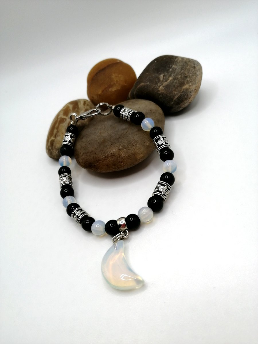 Opalite and Obsidian Moon Bracelet