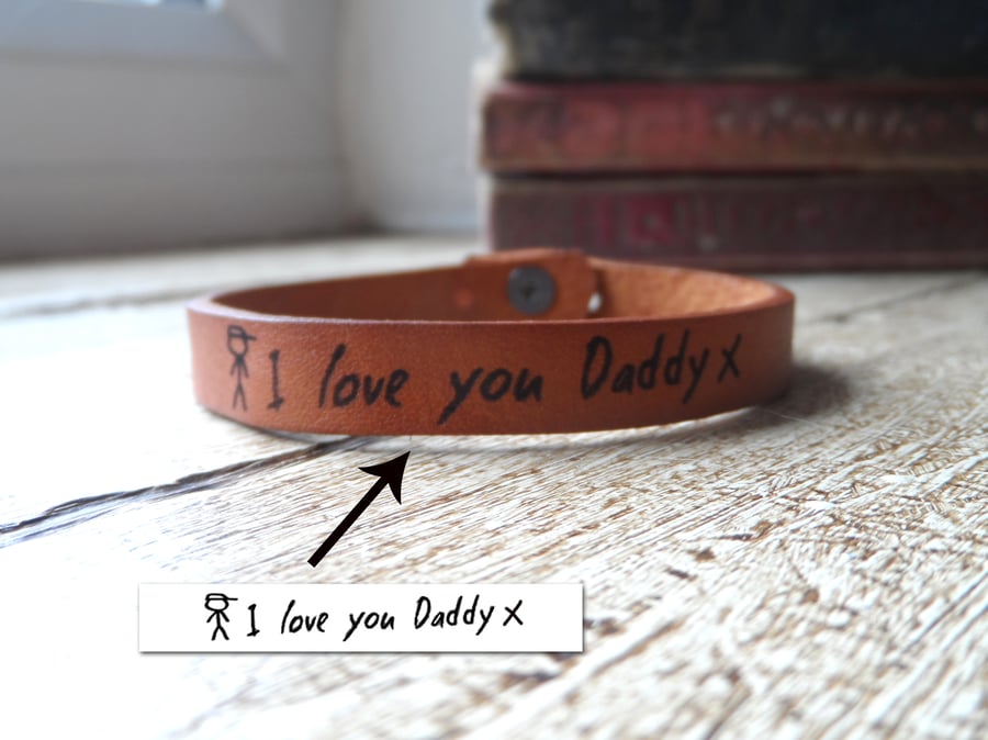 Actual Handwriting Bracelet - Choice of Leather Colour - Adjustable Length
