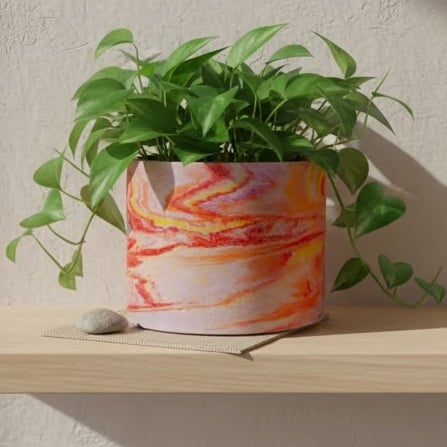 Large 15 cm Round Sunrise Lilac, Orange & Yellow Marble Plant Pot